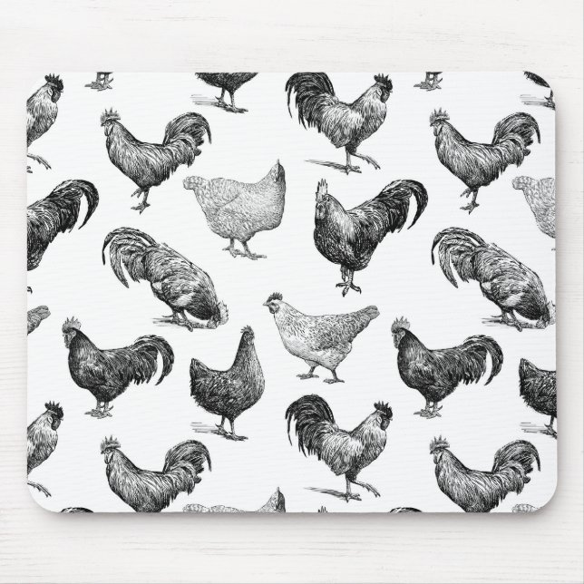Retro Country Farm Chicken Pattern Mouse Mat (Front)