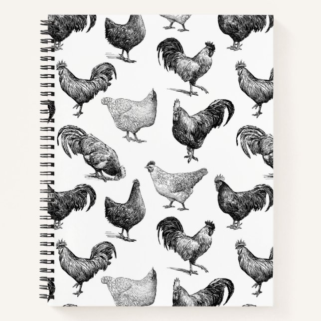 Retro Country Farm Chicken Pattern Notebook (Front)