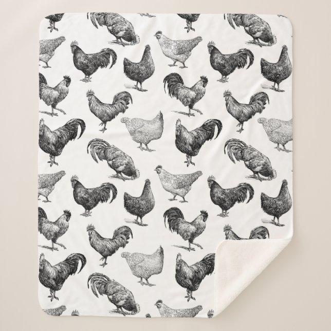 Retro Country Farm Chicken Pattern Sherpa Blanket (Front)
