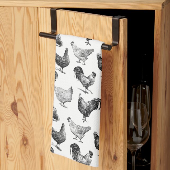 Retro Country Farm Chicken Pattern Tea Towel (Thirds Fold)