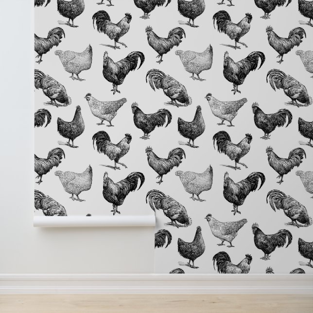 Retro Country Farm Chicken Pattern Wallpaper (Application)