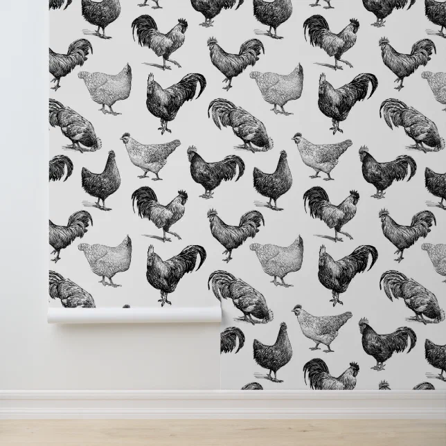 Retro Country Farm Chicken Pattern Wallpaper | Zazzle