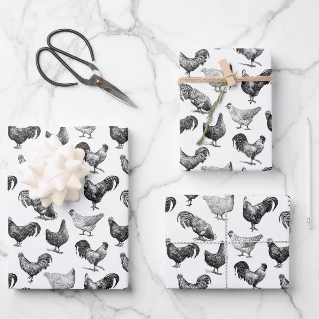 Retro Country Farm Chicken Pattern Wrapping Paper Sheet | Zazzle