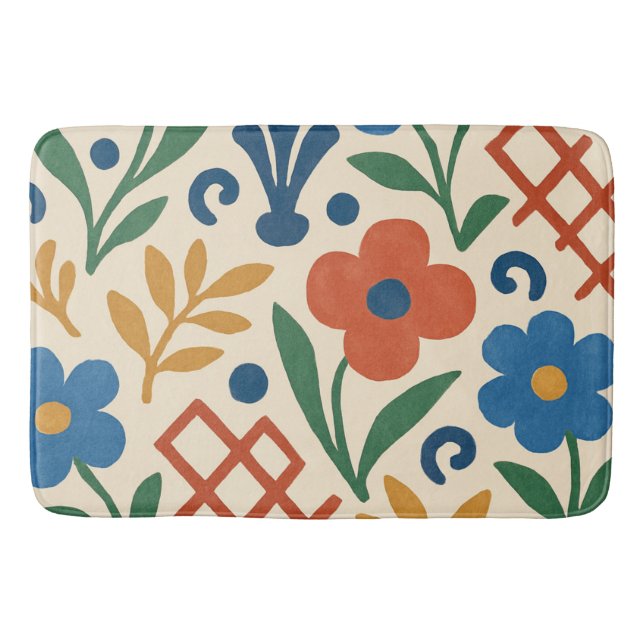 Retro Country Floral Trellis Pattern Bath Mat (Front)