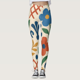 Retro Country Floral Trellis Pattern Leggings