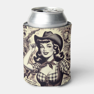 Retro Country Girl Illustration Can Cooler