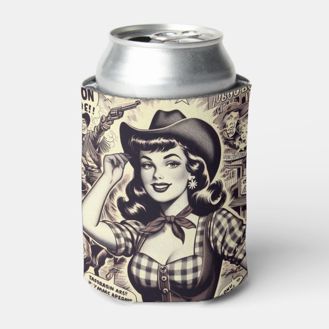 Retro Country Girl Illustration Can Cooler (Can Front)