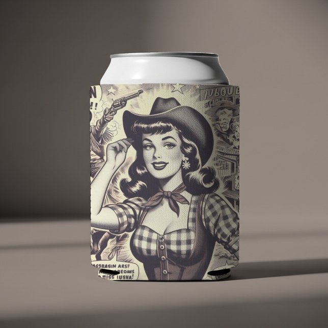 Retro Country Girl Illustration Can Cooler (Creator Uploaded)