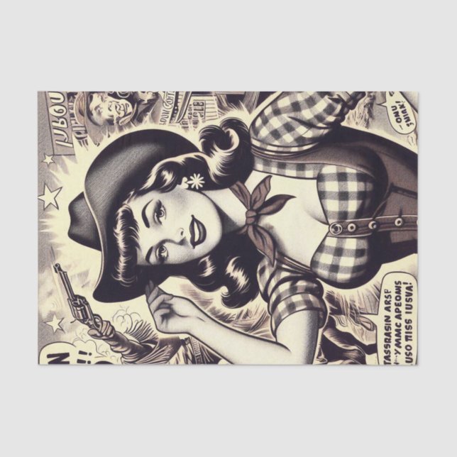 Retro Country Girl Illustration Tissue Paper (Front)
