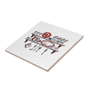 Retro Country Kitchen Shelf Black White and Red Tile
