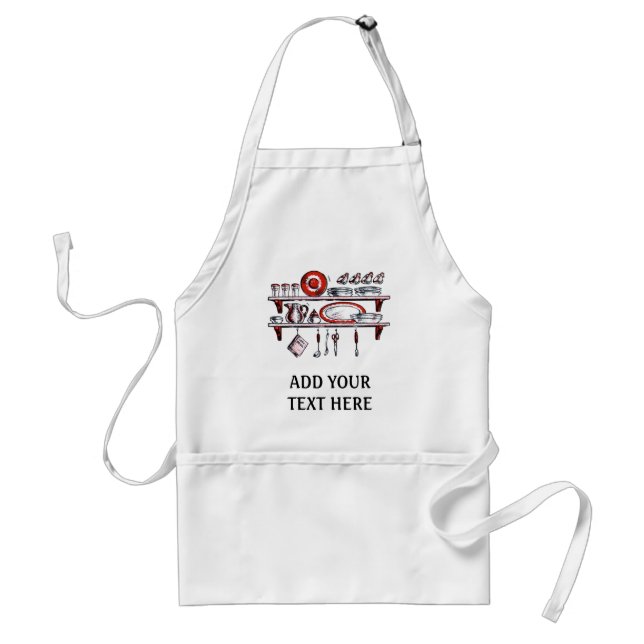 Retro Country Kitchen Shelf in Black White and Red Standard Apron (Front)