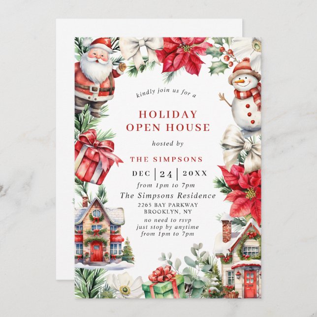 Retro Country Open House Christmas Holiday Party Invitation (Front/Back)