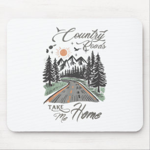 Retro Country Roads Take Me Home Vintage Mountain Mouse Mat