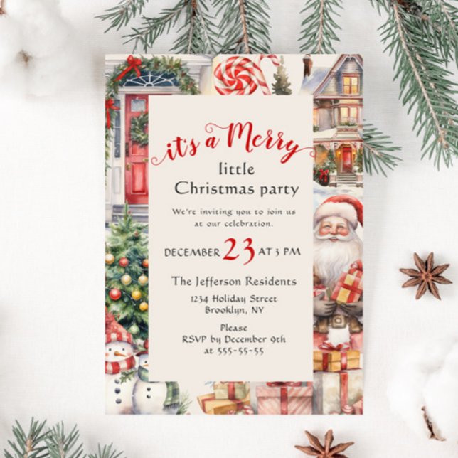 Retro Country Vintage Merry Little Christmas Party Invitation (Creator Uploaded)