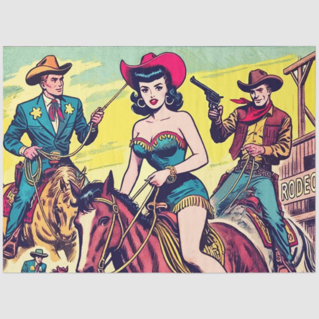 Retro Country Western Comics Tissue Paper (Front)