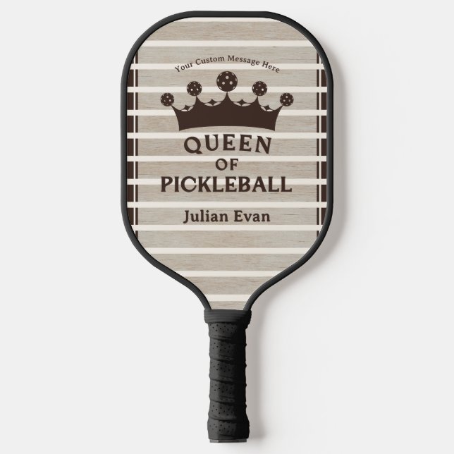 Retro County Club Wood Grain Stripe Queen of Pickleball Paddle (Front)
