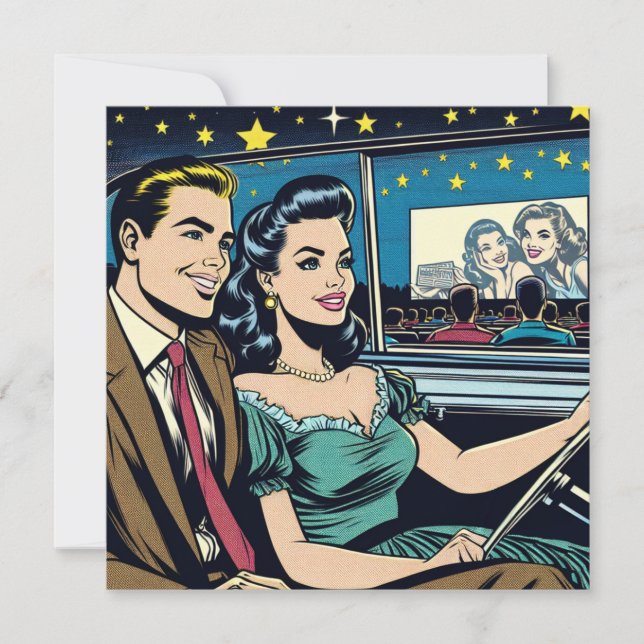 Retro Couple at Drive-In Movie Invitation (Front)