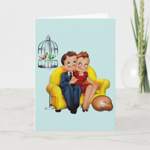 RETRO COUPLE CAT I LOVE OUR LIFE GREETING CARDS