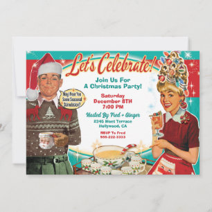 Retro Couple Christmas Party Invitation