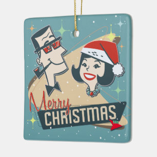 Retro Couple Christmas Vintage 1950's Holiday Ceramic Ornament
