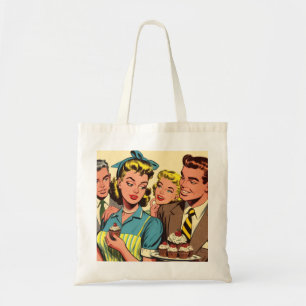 Retro Couple Cupcake Comics Tote Bag