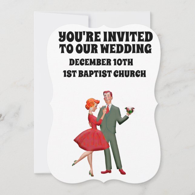  RETRO COUPLE CUTE WEDDING CUSTOM INVITATIONS  (Front)