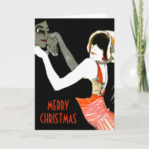 Retro Couple Dancing Red Black Christmas Holiday Card