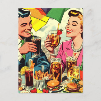 Retro Couple Drinks Comics Postcard