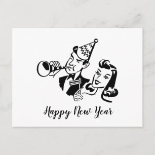 Retro Couple Happy New Year Holiday Postcard