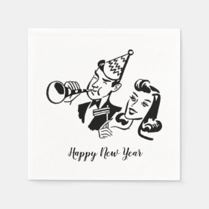 Retro Couple Happy New Year Paper Napkin