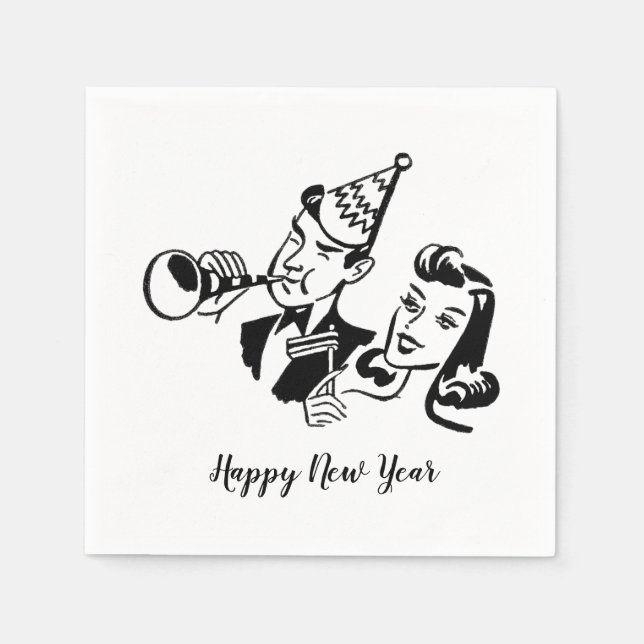 Retro Couple Happy New Year Paper Napkin (Front)