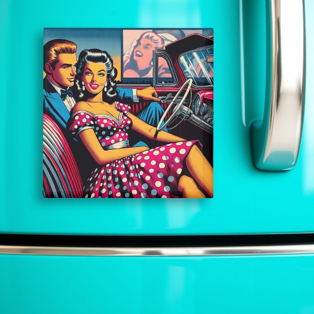 Retro Couple in Car at Drive In Movie Magnet (Creator Uploaded)