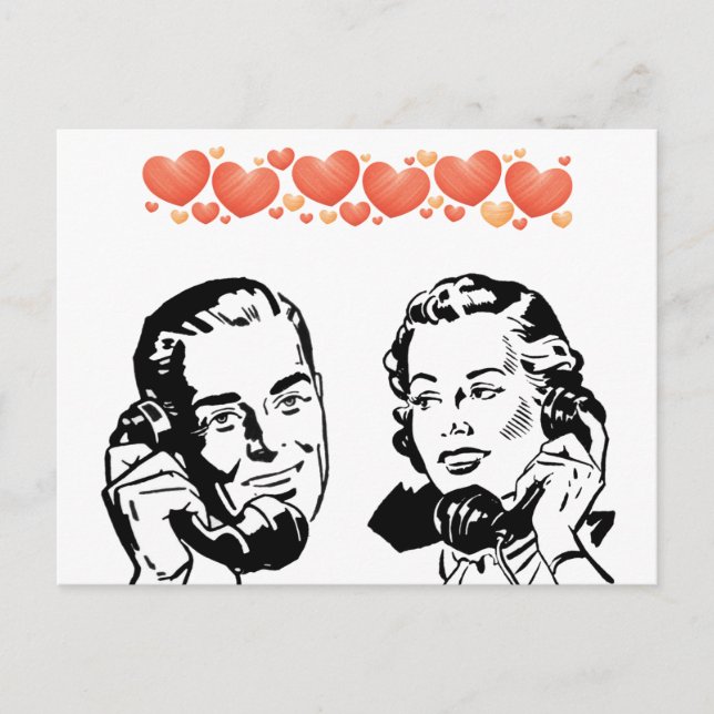 RETRO COUPLE IN LOVE ON ROTARY TELEPHONE POSTCARD (Front)