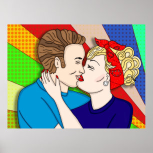 Retro Couple Kissing, 1950's Pop Art Poster