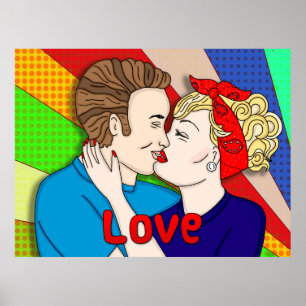 Retro Couple Kissing, 1950's Pop Art  Poster