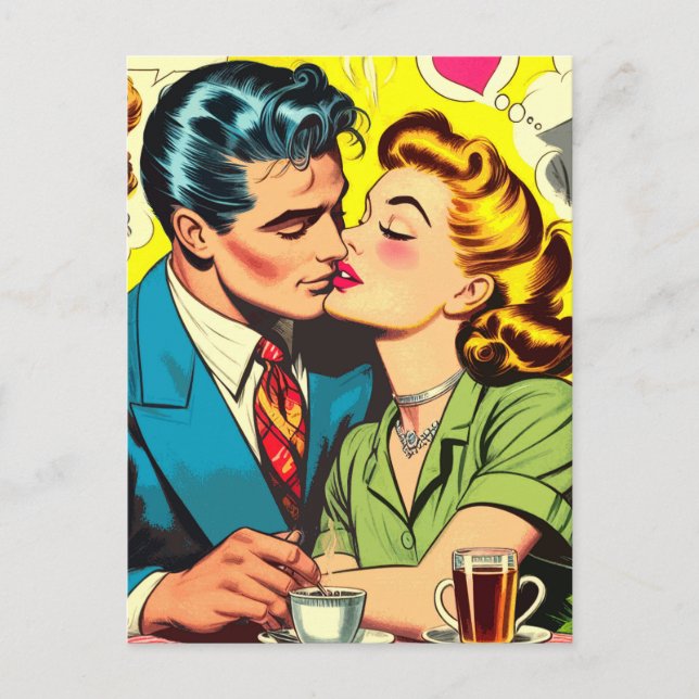 Retro Couple Love Comics Postcard (Front)