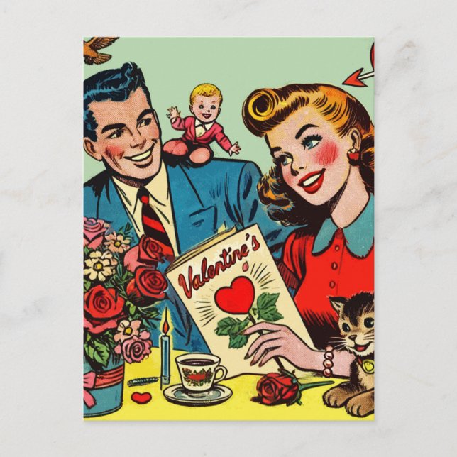 Retro Couple Love Valentine's Comics Postcard (Front)