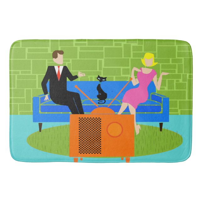 Retro Couple with Cat Bath Mat (Front)