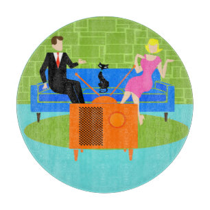 Retro Couple with Cat Cutting Board