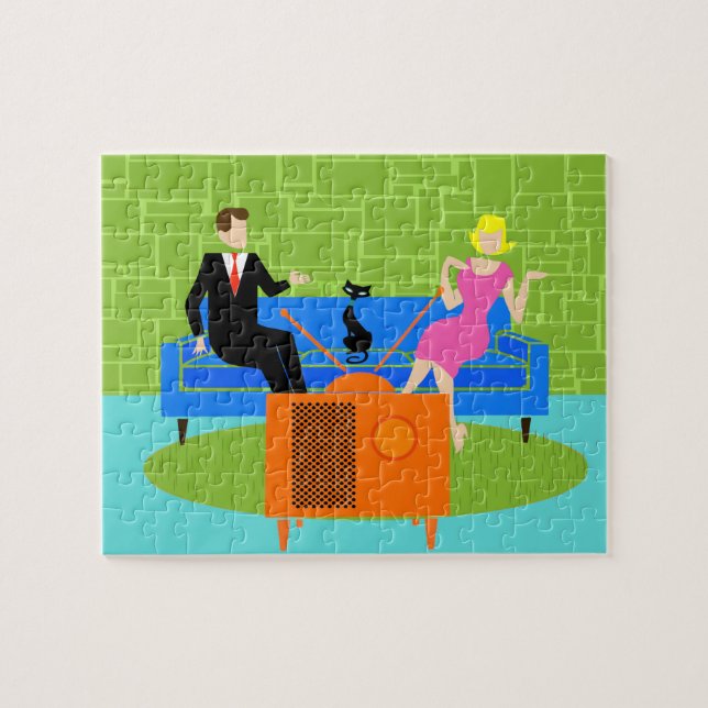 Retro Couple with Cat Puzzle (Horizontal)