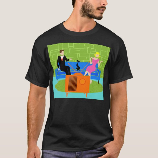 Retro Couple with Cat T-Shirt (Front)
