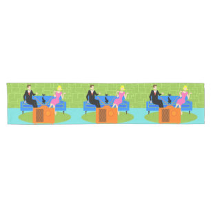 Retro Couple with Cat Table Runner