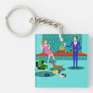 Retro Couple with Dog Acrylic Keychain