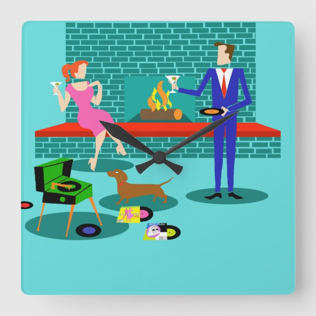 Retro Couple with Dog Acrylic Wall Clock (Front)