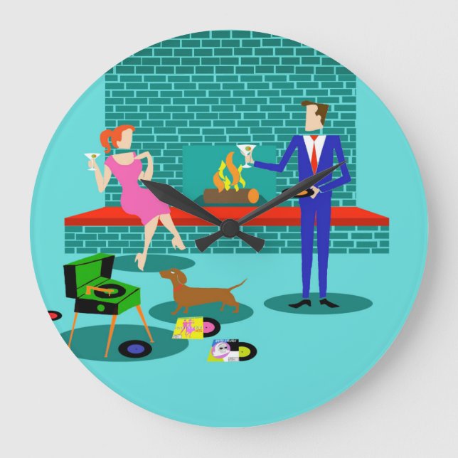 Retro Couple with Dog Acrylic Wall Clock (Front)