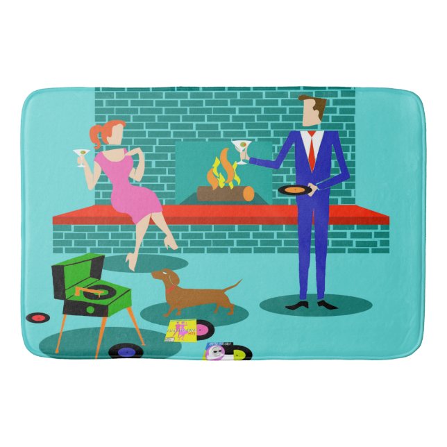 Retro Couple with Dog Bath Mat (Front)