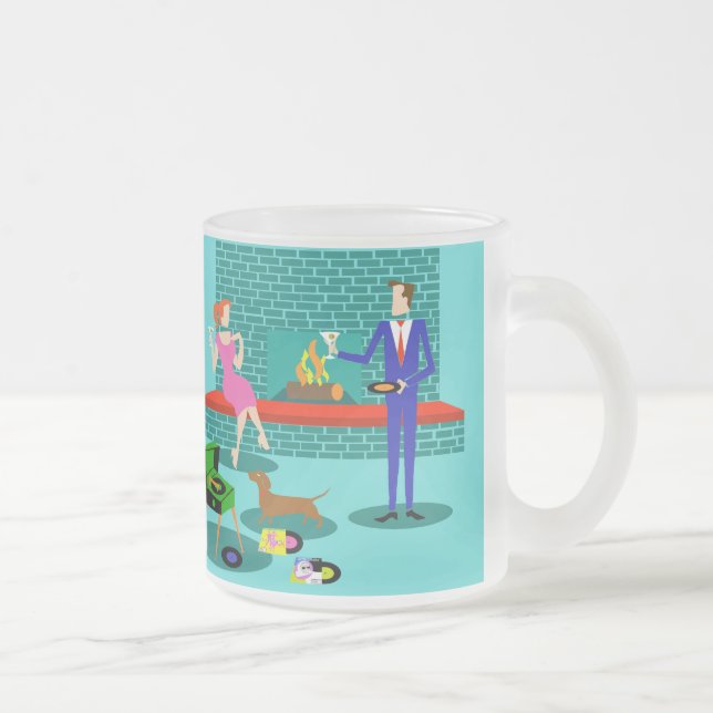 Retro Couple with Dog Frosted Glass Mug (Right)