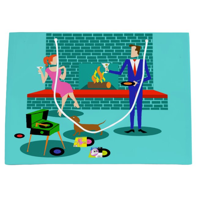 Retro Couple with Dog Gift Bag (Front)