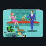 Retro Couple with Dog iPad Mini Cover<br><div class="desc">This Retro Couple with Dog iPad Mini Cover looks like a scene out of a romantic comedy. The 1960s's style, minimalist art design features an attractive couple enjoying a romantic evening at home. The sophisticated room prominently features an aqua and teal brick fireplace with a bright red ledge. A beautiful,...</div>