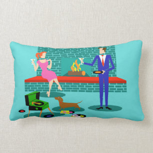 Retro Couple with Dog Lumbar Pillow